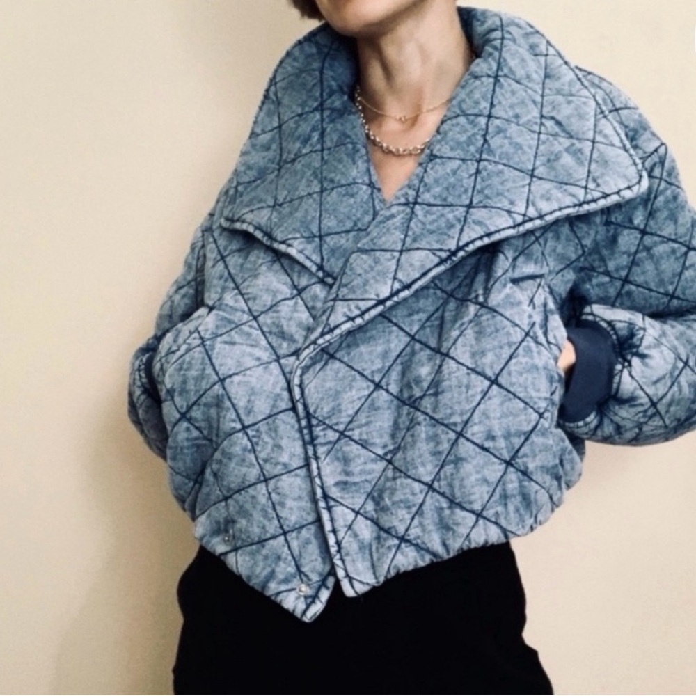 Anthropologie Denim Blue Quilted Puffer Jacket